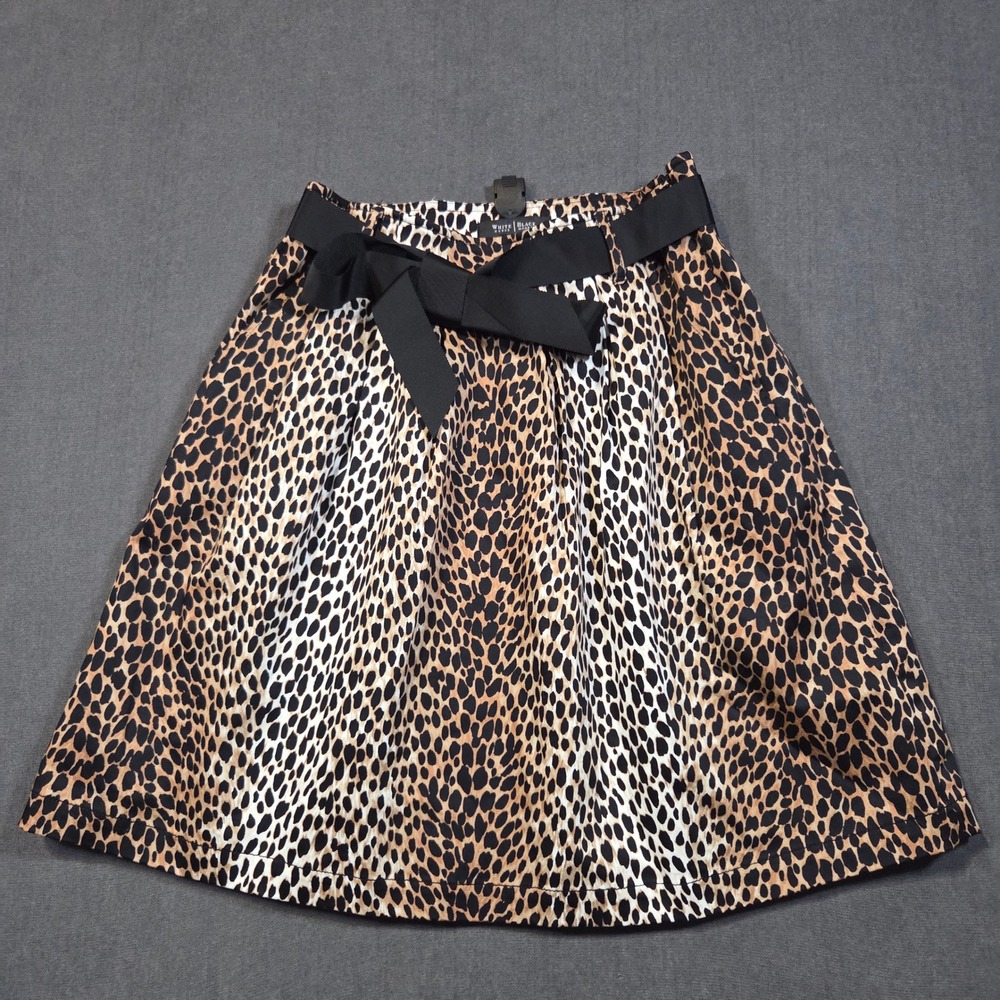 White House Black Market Skirt Womens 4 Brown Leopard Print A-Line Ribbon Belt